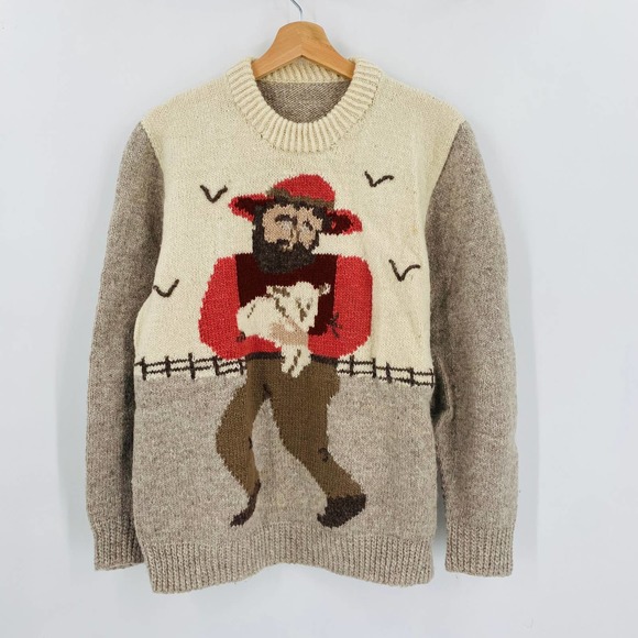 Vintage Other - tan farmer with lamb crewneck sweater